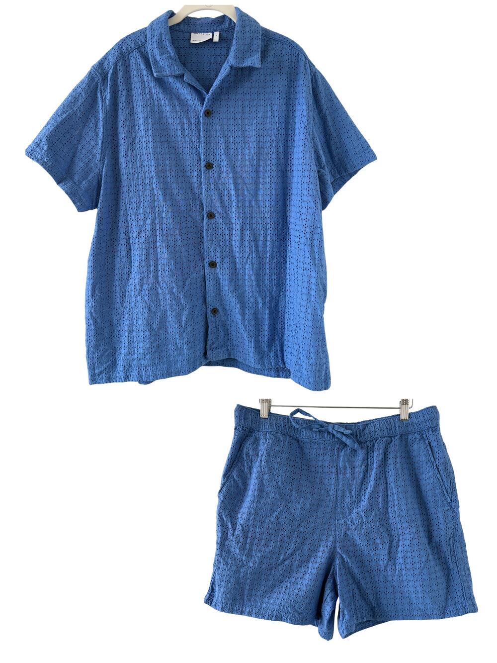 Eyelet Camp Shirt & Shorts Set Mens XL/M Palm Springs Resort Vacation Coastal